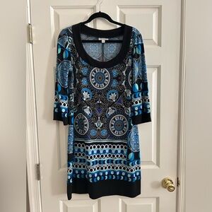 Dress Barn blue & black print stretchy dress